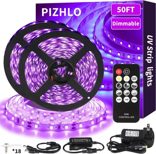 Miniatura 2 de Tiras de luz negra de 50 pies y control remoto + 3 barras de luz negra, tira de luz negra USB de 12 W y 1 pie para fiesta brillante