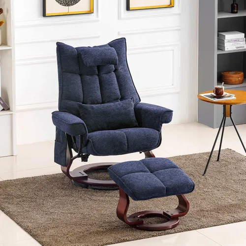 Miniatura 2 de MCombo Sillón reclinable giratorio con otomana, juegos de sillas de TV con masaje por vibración, ideal para espacios pequeños, sala de estar y Azul