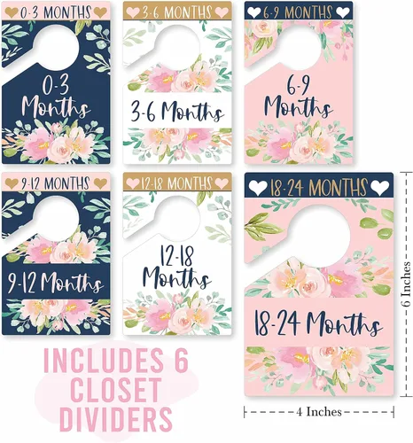 Miniatura 3 de Hadley Designs 6 divisores de tamaño de armario para bebé niña - Divisores florales para armario de bebé por mes, organizador de armario de bebé