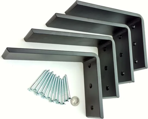 Miniatura 4 de Dmax Soportes en L resistentes de acero negro de 6 x 8 pulgadas, soportes de soporte ocultos para encimera 3/8 pulgadas de grosor, soporta 150