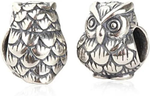 Miniatura 2 de Búho Charm 925 Abalorio de Pájaro de Plata Esterlina Animal Charm Sabiduría para Pandora Pulsera (B)