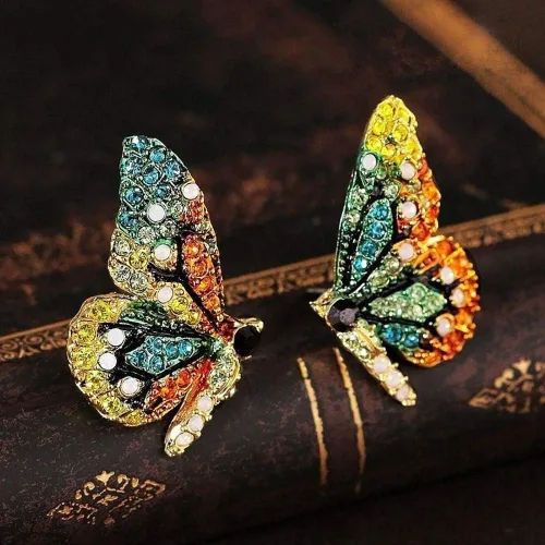 Miniatura 6 de ShiYsRL - Juego de pendientes de perlas de cristal para mujer, diseño de mariposas, multicolor