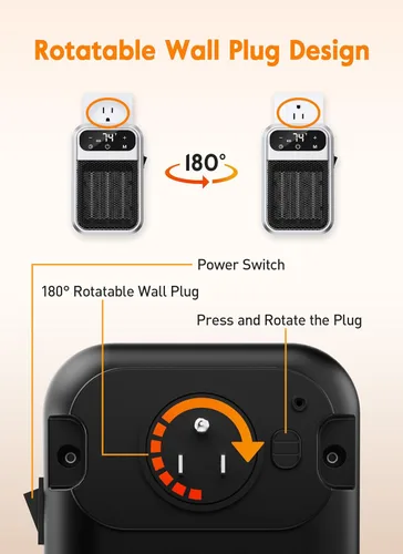 Miniatura 6 de GiveBest Pequeño calentador enchufable, calentador de baño con pantalla digital para uso en interiores, mini calentador eléctrico portátil