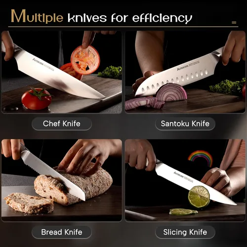 Miniatura 7 de Astercook Juego de Cuchillos de Cocina con Bloque y Afilador Doble Full Tang 15 Piezas Cuchillos de Acero Inoxidable Alemán Aptos para Lavavajillas
