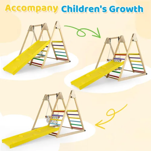 Miniatura 8 de OLAKIDS Gimnasio de la selva para interiores, 3 en 1 de madera plegable Montessori Juguetes de escalada para niños pequeños con escalera ajustable