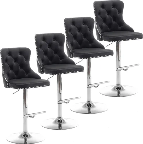 Miniatura 18 de Cinxzar Juego de 2 taburetes de bar de terciopelo, taburetes de bar giratorios de altura de mostrador con ribete de cabezas de clavos y botón, Gris