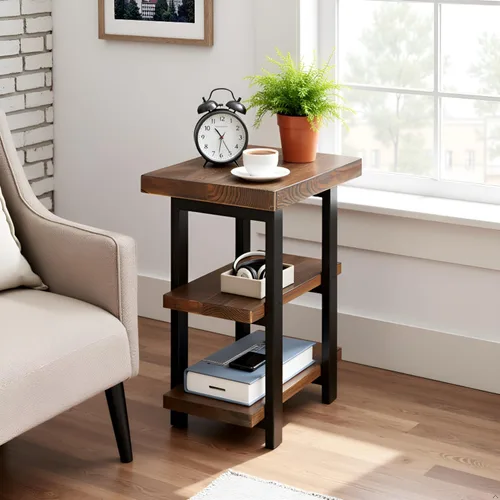 Miniatura 2 de Alaterre Furniture - Mesa auxiliar de 3 niveles de madera maciza Pomona con estantes de almacenamiento – Mesa lateral o mesita de noche rústica