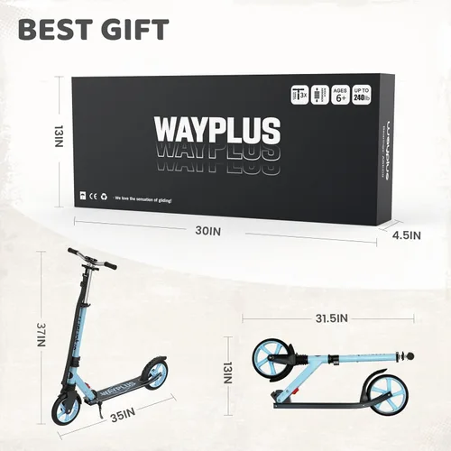 Miniatura 7 de WAYPLUS KS1 Kick Scooter para mayores de 6 años, niños, adolescentes y adultos. Carga máxima de 240 libras. Plegable, ligero, ruedas grandes de 8