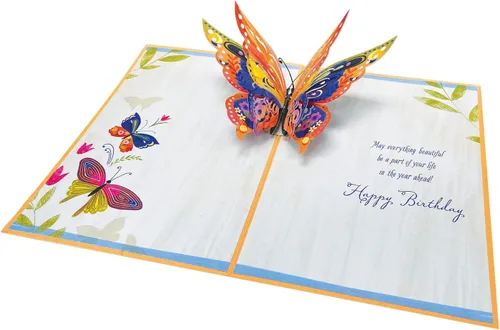 Designer Pop!, Tarjeta de felicitación desplegable de cumpleaños, diseño 3D de mariposa (1 tarjeta con sobre)