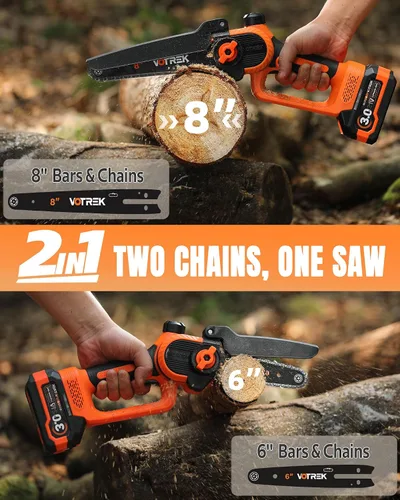 Miniatura 2 de Regalo único para hombres: Mini motosierra inalámbrica de 8 pulgadas y 6 pulgadas, potente y segura motosierra eléctrica de mano con 2