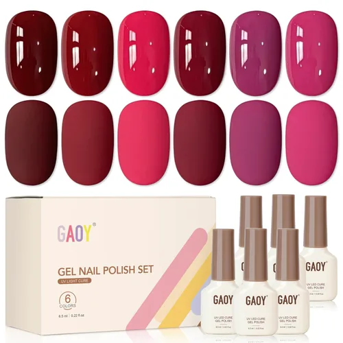 GAOY Berry Collection - Esmalte de uñas en gel, color rosa intenso, borgoña, rojo, cereza y magenta, kit de esmalte de uñas para manicura de salón y