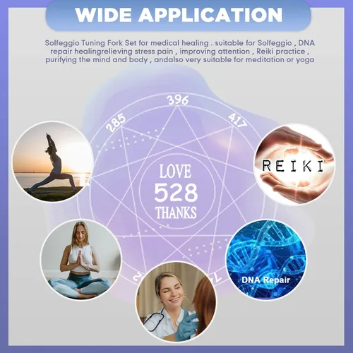 Miniatura 6 de Juego de Diapasones Solfeggio - 9 Diapasones Perfectos para la Reparación del ADN, Chakra, Terapia de Sonido, Mantén Cuerpo, Mente y Espíritu