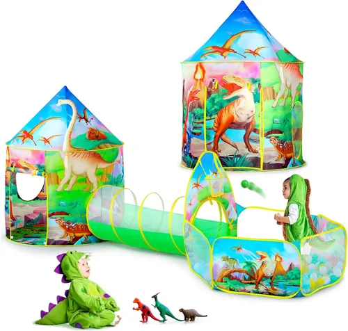 Miniatura 10 de Tienda de campaña de princesa de 3 piezas para niñas con hoyo de bolas para niños, tiendas de campaña para niños y túnel de gateo para niños