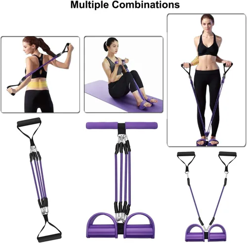 Miniatura 2 de Lenporl Upgrade 4-Tube Pedal Ankle Puller Resistance Bands with Two Extra Handles,Pedal Puller Resistance Band with Handle for Home Gym,Yoga &