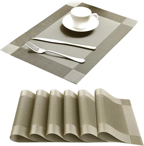 Miniatura 14 de Manteles individuales para mesa de comedor, juego de 6 unidades, resistentes al calor, antideslizantes, de vinilo para cocina y comedor, 18" * 12