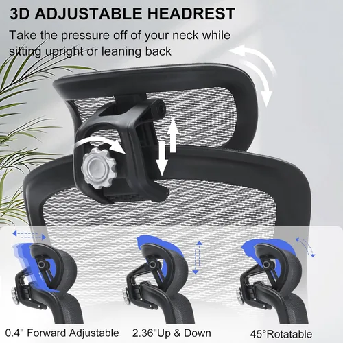 Miniatura 5 de Silla de oficina ergonómica resistente de 500 libras, silla de escritorio grande y alta con soporte lumbar ajustable, reposacabezas 3D, respaldo