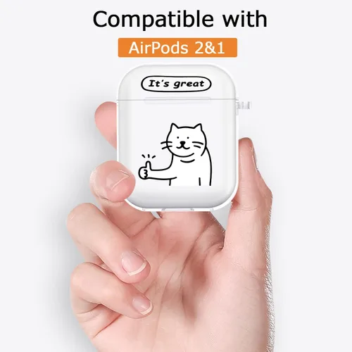 Miniatura 2 de Funda transparente para AirPods de 2ª generación de 1ª generación, diseño de gatito kawaii para mujeres, hombres y niños, funda de carga de TPU