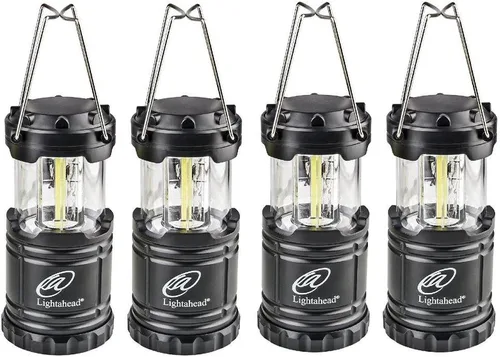 Lightahead Juego de 4 linternas LED portátiles para exteriores, color negro, plegable. Ideal para emergencia, luz de tienda de campaña, mochilero