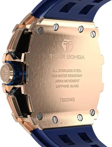 Miniatura 4 de TSAR BOMBA Relojes de lujo para hombre, Tonneau cuadrado, cristal de zafiro, movimiento de cuarzo japonés, 164.0ft, resistente al agua, diseño