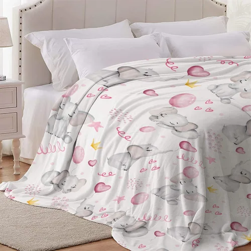 Miniatura 5 de Manta de elefante con globos, manta de franela súper suave y ligera para niños, adultos, adecuada para sofá, cama, campamento, viajes, todas