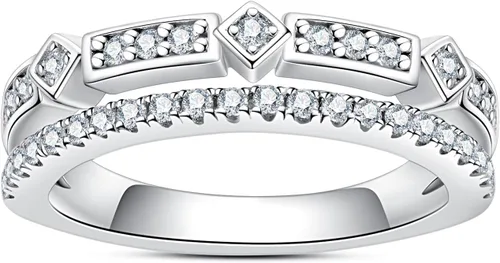 Anillos de eternidad de moissanita, anillos de boda, color D, claridad VVS1, redondo, corte brillante, plata de ley 925, 56 piedras, anillos de