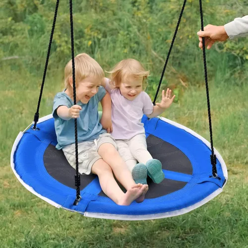Miniatura 6 de Trekassy Columpio de árbol de platillo de 40 pulgadas con luces LED para niños y adultos, al aire libre, 2 correas para colgar en árboles, color azul