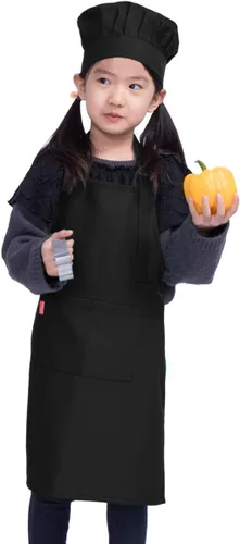 Miniatura 2 de Juego de delantal y gorro de chef para niños, delantal ajustable con babero para niños con 2 bolsillos. Lindo delantal de cocina para niños y niñas