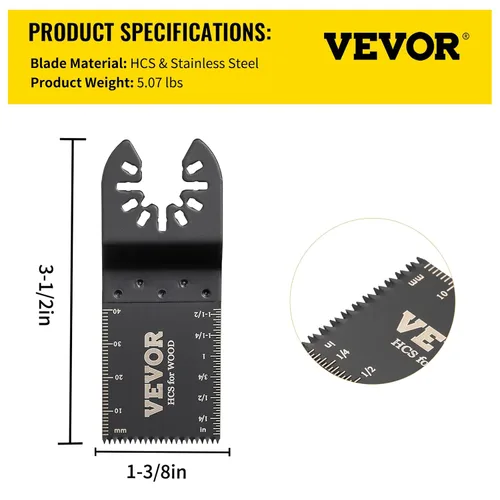Miniatura 7 de VEVOR 100 piezas de cuchillas oscilantes, kit de cuchillas de multiherramienta de liberación rápida, cuchillas de herramienta HCS para madera