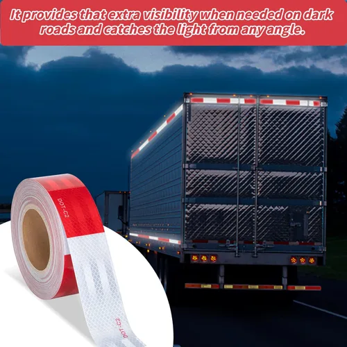 Miniatura 3 de Cinta reflectante DOT-C2 de 2 pulgadas X 600 pies, cintas de advertencia de seguridad en masa, cinta reflectante de precaución al aire libre Rojo