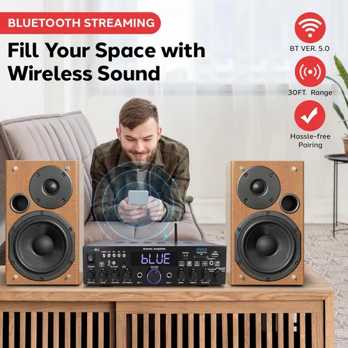 Miniatura 5 de Pyle Amplificador estéreo inalámbrico Bluetooth para el hogar, multicanal, amplificador de potencia de 200 W, sistema receptor de audio