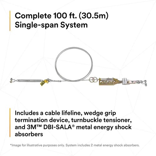 Miniatura 4 de 3M DBI-SALA Sayfline 7602100 Sistema de línea de vida horizontal, cable de 100 pies con terminación Wedgegrip, tensor de tensor, absorbente