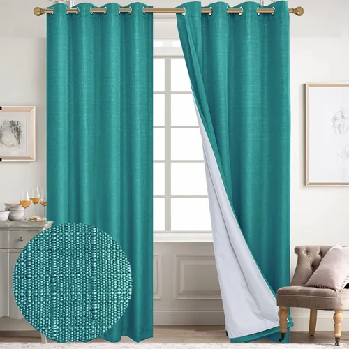 Miniatura 65 de Diraysid Cortinas 100% opacas de lino beige para dormitorio, con ojales, aislamiento térmico, cortinas de oscurecimiento de habitación