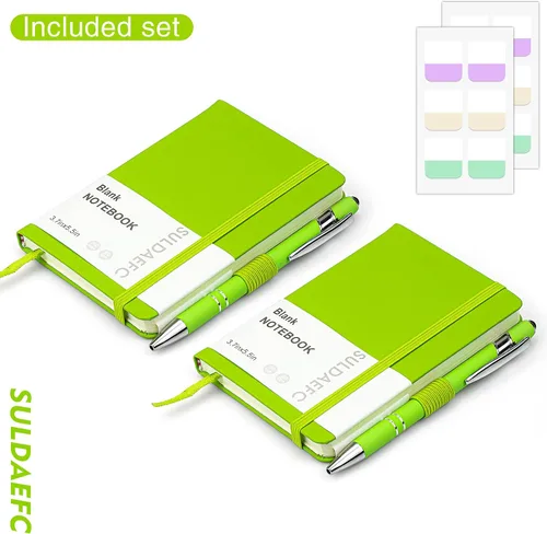 Miniatura 2 de Paquete de 2 cuadernos de bolsillo con 2 bolígrafos negros, de 3.7 x 5.5 pulgadas, pequeños diarios en blanco de tapa dura con soporte para Rojo