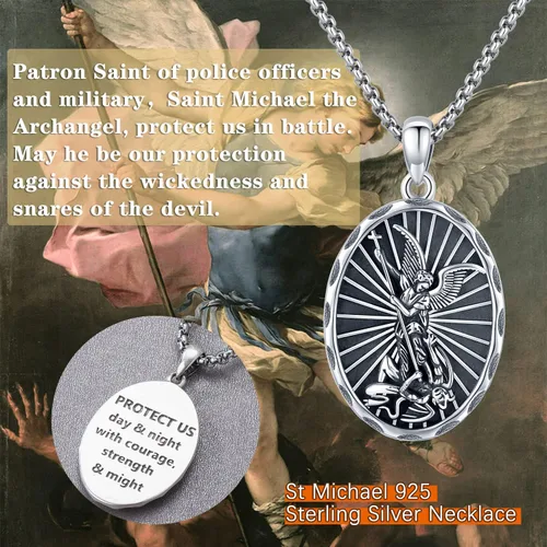 Miniatura 7 de Odinstone Collar de plata de ley 925 con medalla de San MiguelSan CristóbalSan BenitoCrucifijo de JesúsSan UrielArcángel Rafael para hombres