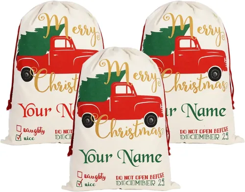 Miniatura 8 de Home and Plan Saco de Navidad personalizado con nombre (27 x 19.7 pulgadas), bolsas de regalo de Papá Noel grandes con cordón personalizado