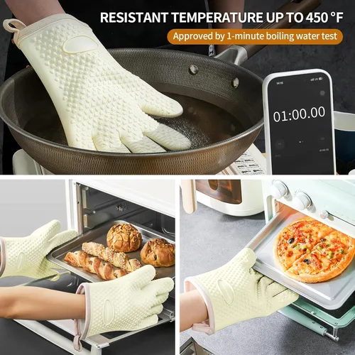Miniatura 2 de MAD SHARK Guantes de Horno de Silicona Resistentes al Calor 450 Grados, Impermeables y Antideslizantes con Dedos, Guantes de Horno de Silicona