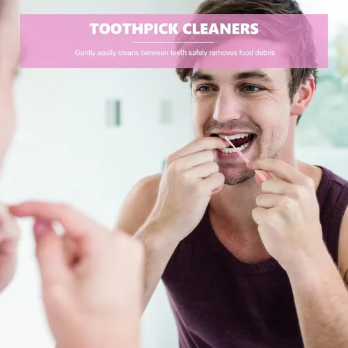 Miniatura 4 de 200pcs palillos de dientes de doble cabeza de plástico suave cuidado bucal interdental hilo limpiadores cepillos frenos, palillos de dientes (rosa)