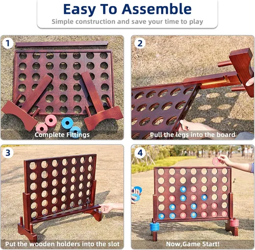 Miniatura 4 de SpeedArmis Juego gigante de madera 4 en una fila: divertidos juegos de mesa para interiores y exteriores para adolescentes, incluye 42 dados y bolsa