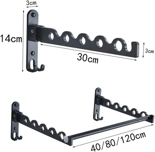 Miniatura 2 de Colgador de ropa plegable montado en la pared Perchero retráctil (D)