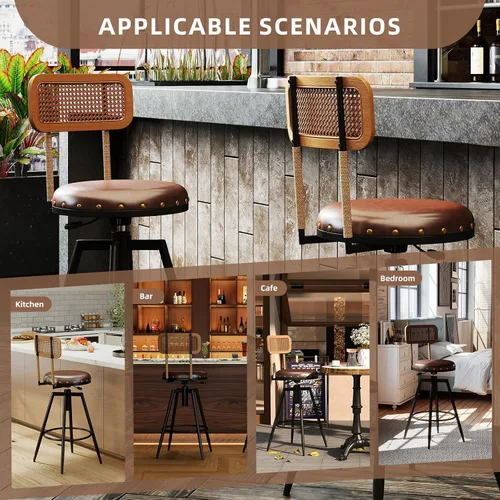Miniatura 7 de Taburete de bar giratorio ajustable de 42 pulgadas con respaldo, taburetes rústicos de altura de bar, silla de bar de 360 grados para comedor, isla