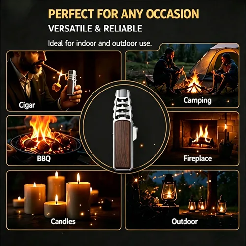 Miniatura 6 de Encendedor de antorcha de butano, soplete recto resistente al viento, encendedor de llama azul, encendedor de turbina, encendedor de cocina Negro