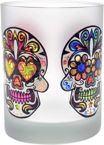 Miniatura 2 de Culver Festive Sugar Skulls - Vasos dobles decorados a la antigua, 13.5 onzas, en caja de regalo, juego de 2 (escarchado)
