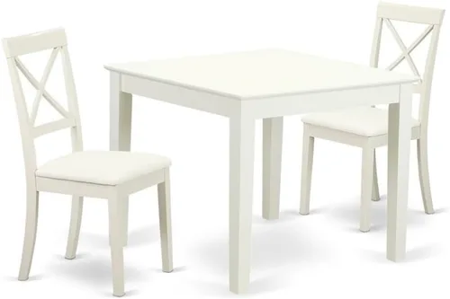 East West Furniture OXBO3-LWH-LC - Juego de mesa de comedor moderno de 3 piezas que contiene una mesa cuadrada de madera y 2 sillas de comedor de