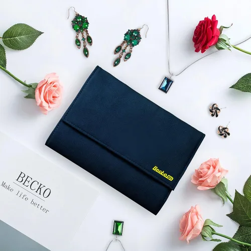 Miniatura 6 de Becko - Organizador de joyas para múltiples collares anillos pulseras de piel flexible y gamuza gran capacidad sin arrugas ligero portátil