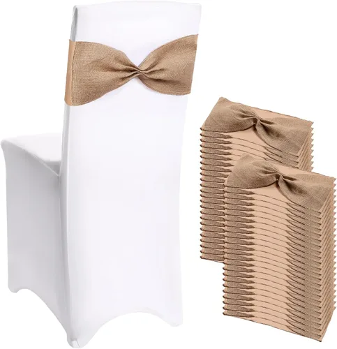 Miniatura 8 de Newwiee 24 bandas elásticas de arpillera para silla, de lino y elastano, lazos para sillas de comedor, bodas, banquetes, eventos, fiestas