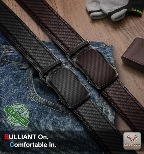 Miniatura 2 de BULLIANT - Paquete de 2 cinturones de cuero con trinquete para hombre, ajustables, corte de 1 3/8 para un ajuste perfecto, regalo para hombre