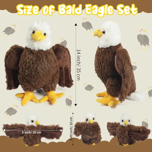 Miniatura 4 de 4 Piezas de Animales de Peluche de Águila Calva a Granel Grande Mamá Águila de Peluche con 3 Lindos Bebés Juguetes de Peluche de Águila Peluches
