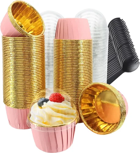 Miniatura 11 de Free-Air - Moldes para cupcakes con tapas de cúpula, paquete de 100 unidades, mini moldes de aluminio para hornear magdalenas, moldes desechables