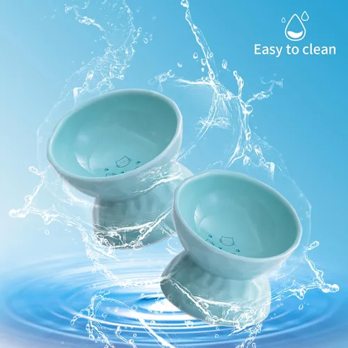Miniatura 5 de Tazones elevados de cerámica para gatos, juego de cuencos elevados inclinados para comida y agua, plato de porcelana libre de estrés para gatos