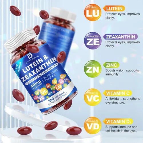 Miniatura 5 de Suplemento de luteína y zeaxantina AREDS 2 Plus+, vitaminas para los ojos, 40 mg de luteína y 8 mg de zeaxantina con vitaminas C, E, zinc, omega-3